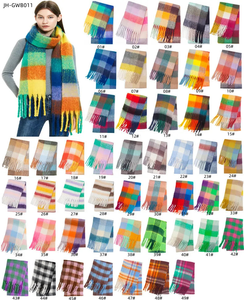 2025 Women's Winter Thick Cashmere Scarf – Warm Pashmina Shawl with Rainbow Tassels & Wraps