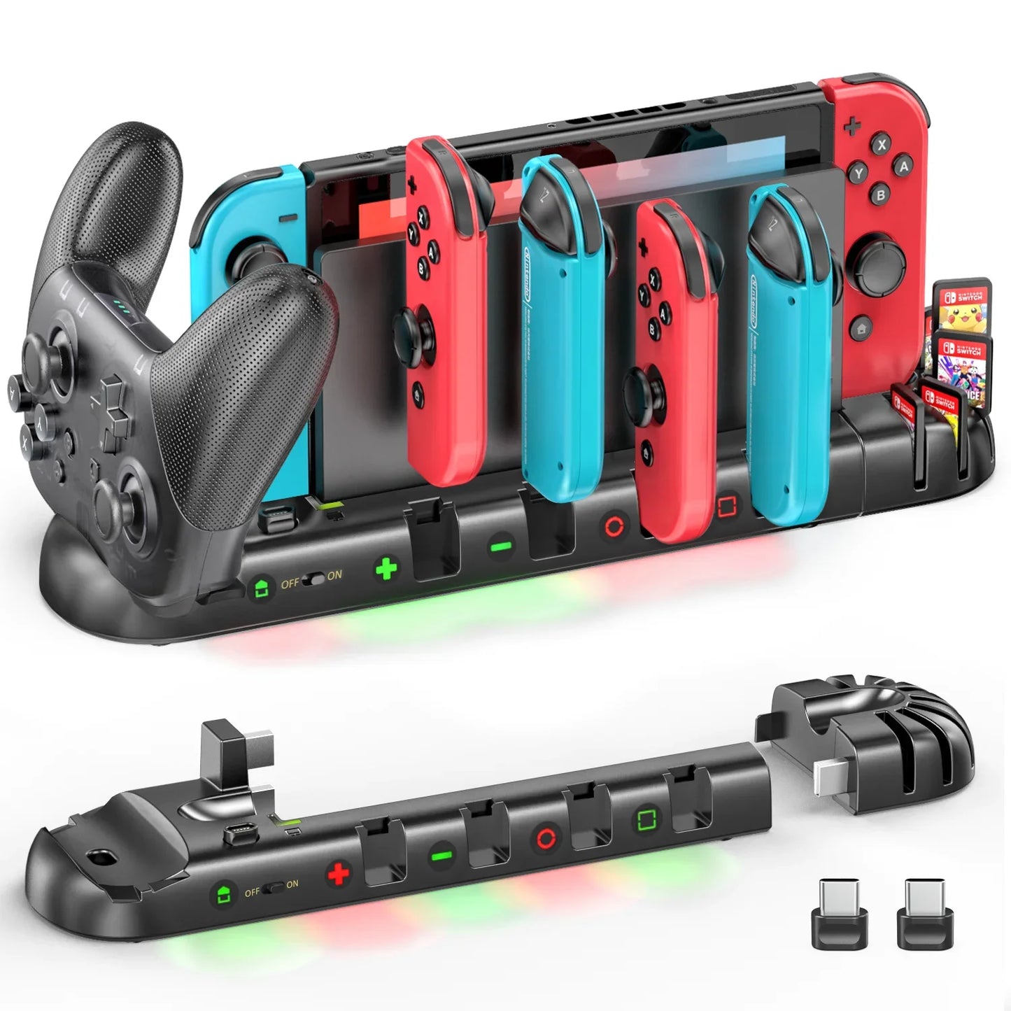 Switch Joy-Con & Pro Controller Fast Charging Dock — 8-Game Slot Station for Nintendo Switch OLED