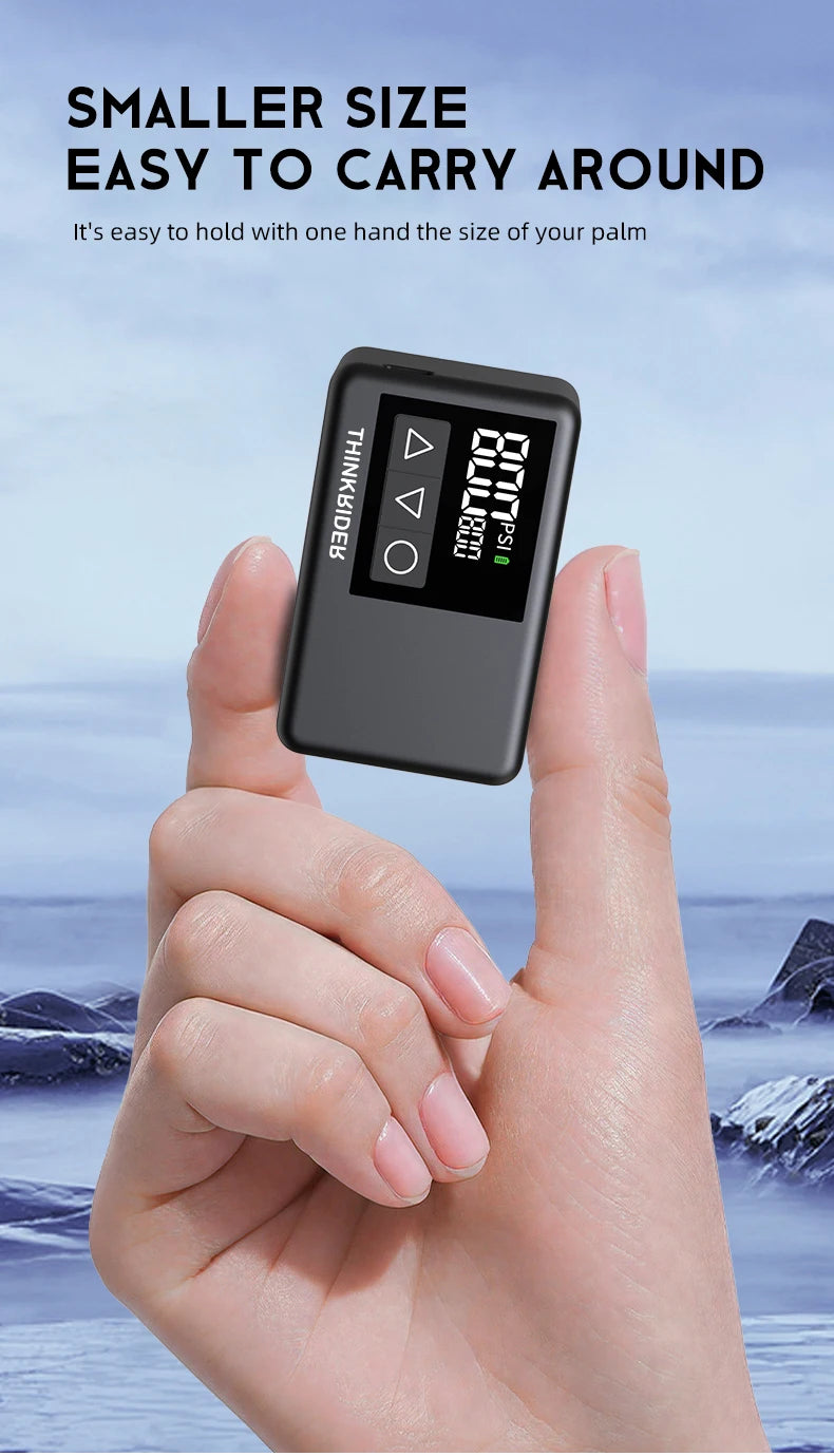 ThinkRider 120 PSI Mini Electric Bike Pump – Portable Tire Inflator with Digital Gauge Display