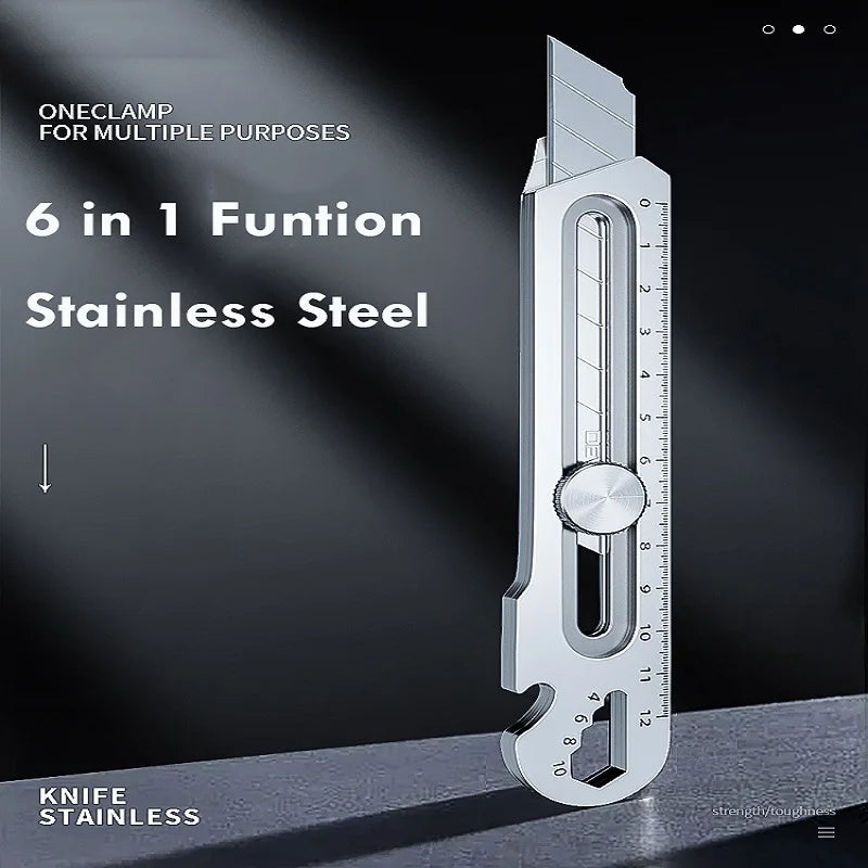 6-in-1 Multifunctional Utility Knife - Stainless Steel Stationery All-Purpose Cutter with Bottle Opener, Tin Opener, Screwdriver, and Ruler