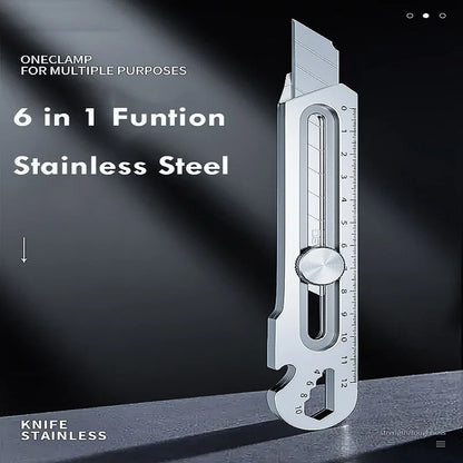 6-in-1 Multifunctional Utility Knife - Stainless Steel Stationery All-Purpose Cutter with Bottle Opener, Tin Opener, Screwdriver, and Ruler
