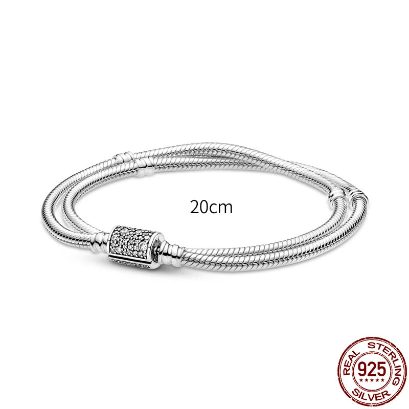 New 925 Sterling Silver Snake Chain Charm Bracelet – Fits Original 925 Pendant Charms & Beads, Heart Bracelet Jewelry for Women