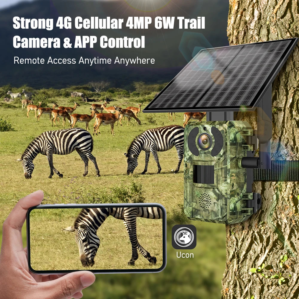 EU 4G 4MP 2K Solar Wildlife Trail Camera – Battery-Powered, PIR Motion-Activated, IP65 Outdoor Night Vision, No Red Light Exposure