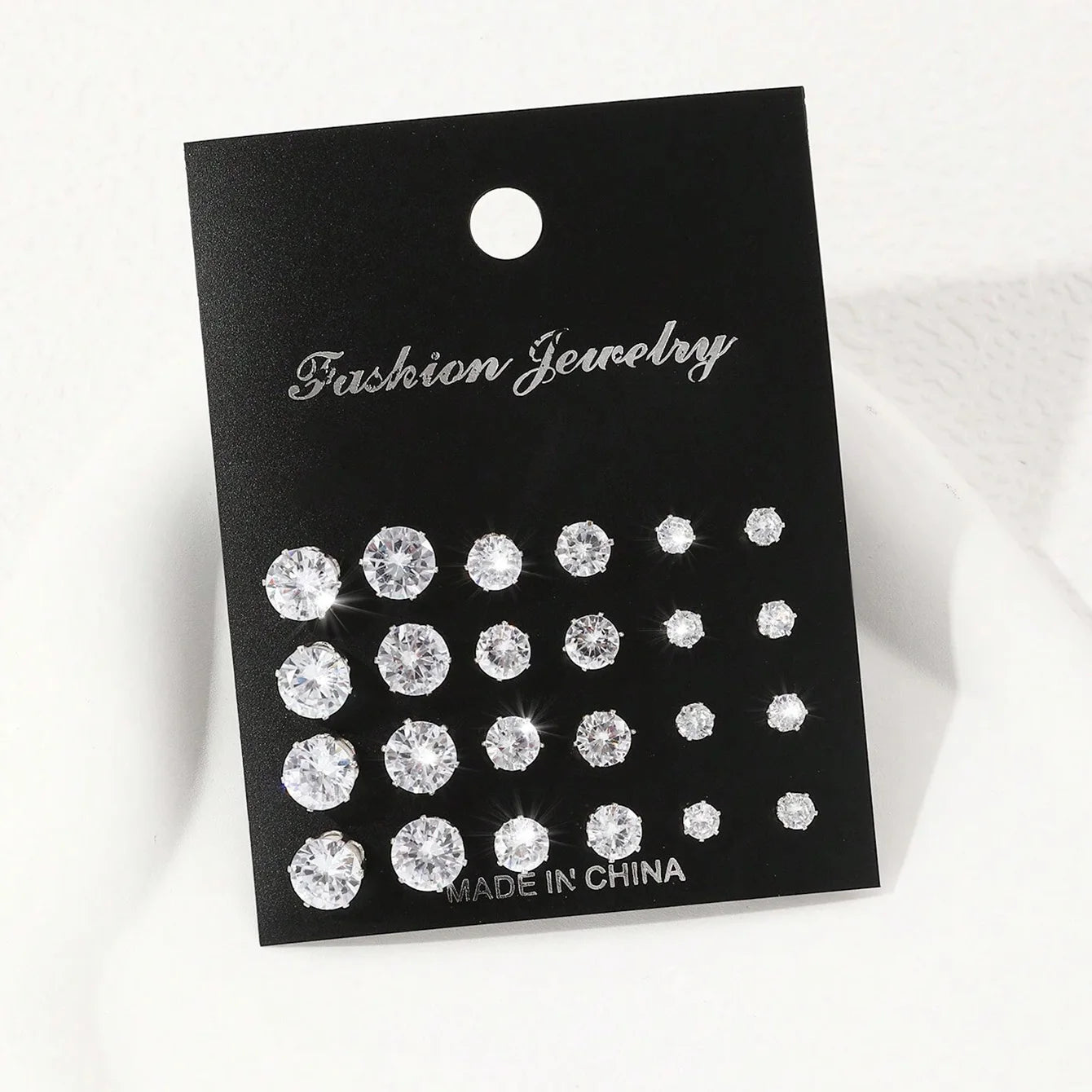 12 Pairs Luxury Zirconia Earrings – Elegant Shiny Stud Set for Parties, Gifts, and Couples