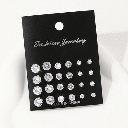 12 Pairs Luxury Zirconia Earrings – Elegant Shiny Stud Set for Parties, Gifts, and Couples