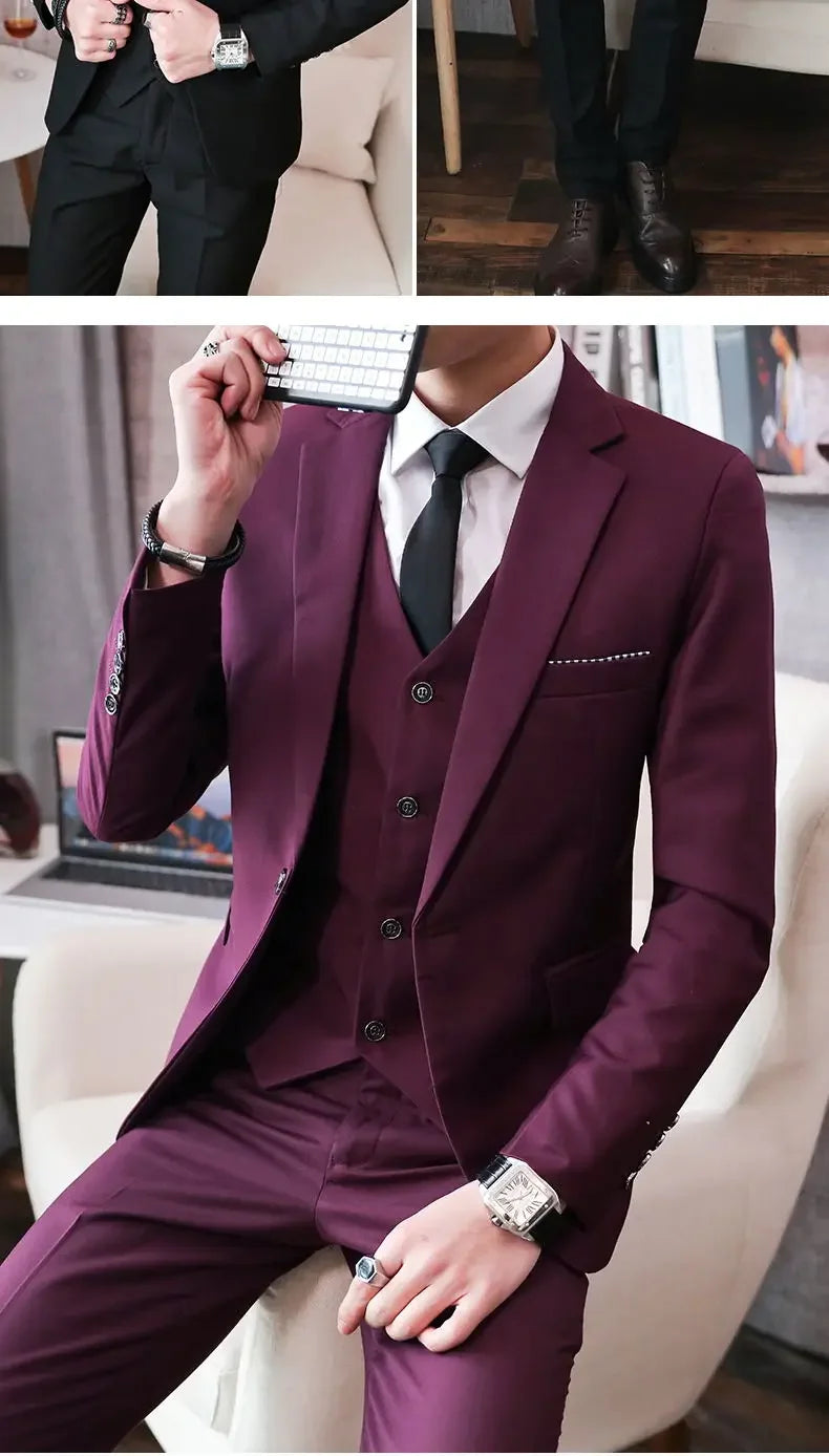 Men’s 3-Piece Suit 6XL — Blazer, Vest & Trousers, Italian Style Fashion Business Wedding Formal Gentleman Dress