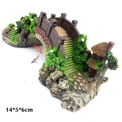 Fish Tank Resin Bridge Decoration — Artificial Aquarium Landscape Ornament & Cave Accessory for Aquatic Pets