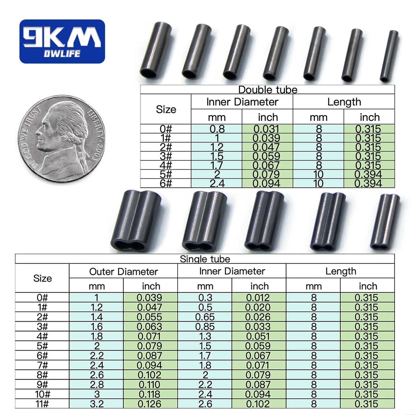 50-200pcs Brass Fishing Wire Tubes – Single & Double Barrel Crimp Sleeves, Line Connectors & Fishing Accessories