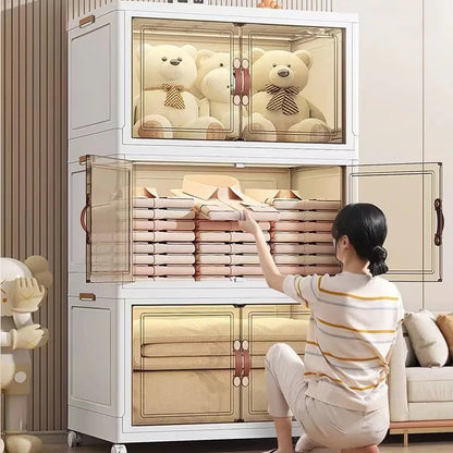 3/4/5 Layers Folding Cabinet Closet Organizer – Stackable Storage Box with Wheels, Large Capacity for Living Room Sundries