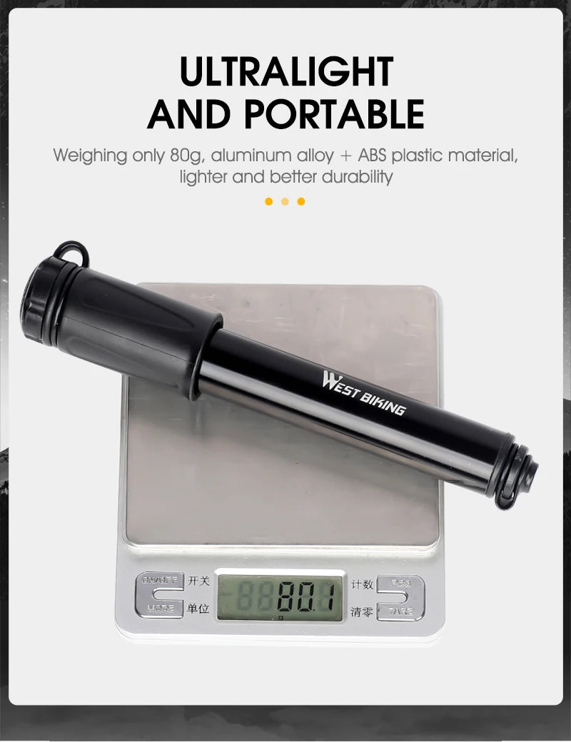 WEST BIKING Mini Bicycle Pump – Portable 100PSI Aluminum Alloy Hand Pump for Schrader & Presta Valves, MTB & Road Bikes