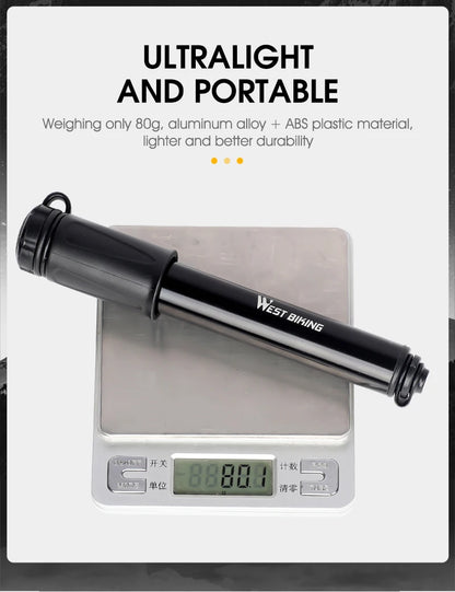 WEST BIKING Mini Bicycle Pump – Portable 100PSI Aluminum Alloy Hand Pump for Schrader & Presta Valves, MTB & Road Bikes
