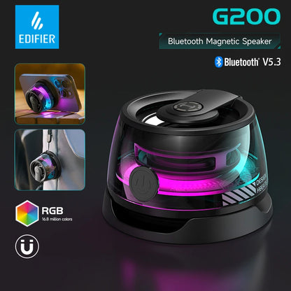 Edifier HECATE G200 Magnetic Portable Bluetooth Speaker | Mini Sound Box with Bluetooth 5.3 | RGB Lighting & Phone Holder | True Wireless Experience