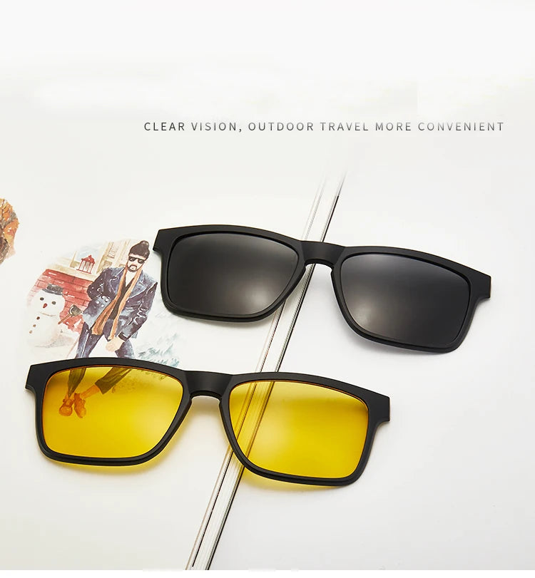 6-in-1 Polarized Magnetic Clip-On Sunglasses – Men & Women Sun Glasses with Frame & Bag