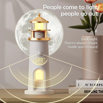 Moon Projection Lighthouse Night Light – Dimmable, Motion Sensor, Bluetooth Music, Timing Ambient Lamp for Christmas & Birthday Gift