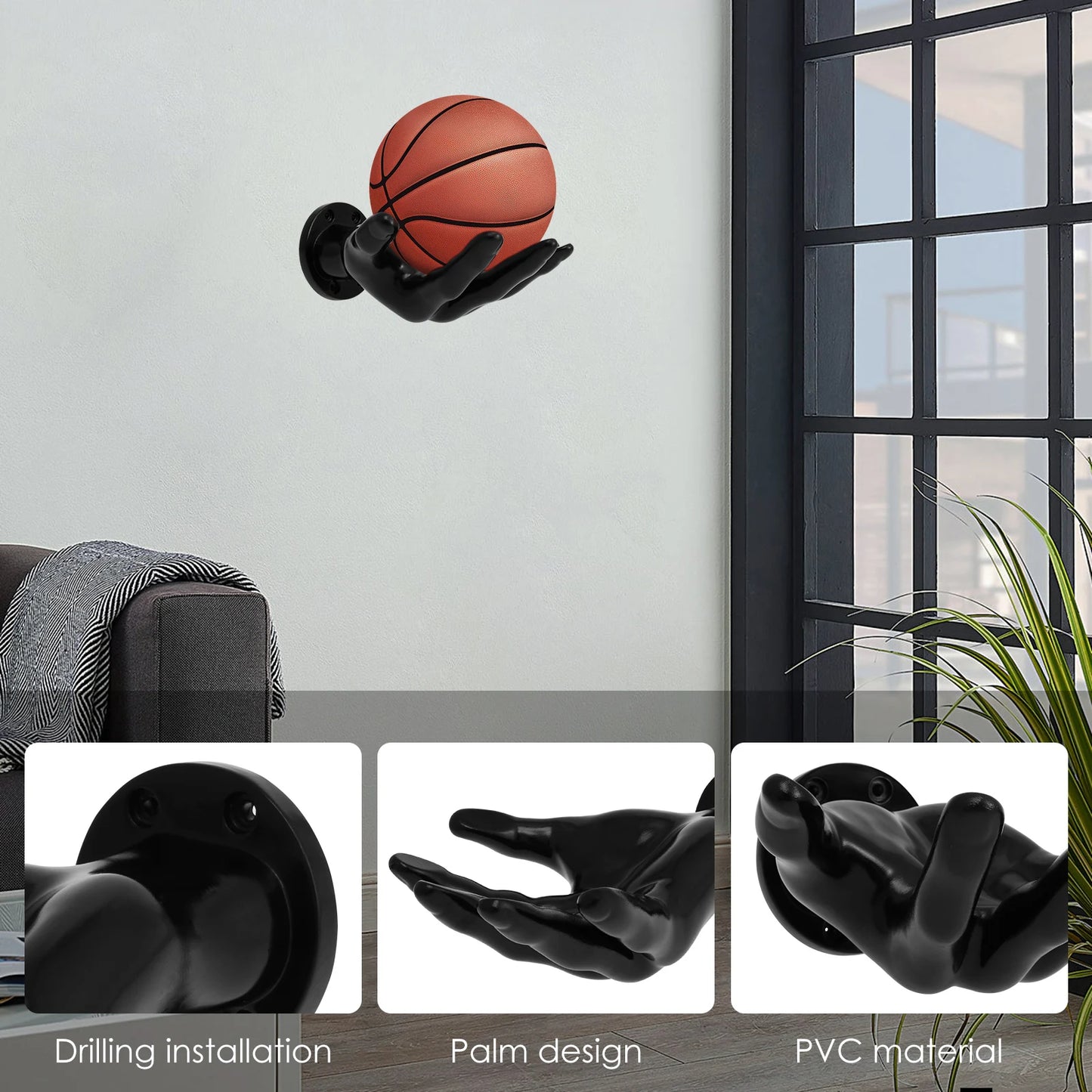 Wall-Mounted Hand-Shaped Basketball Storage Rack – Multi-Purpose Football Display Shelf & Space-Saving Room Decor Holder