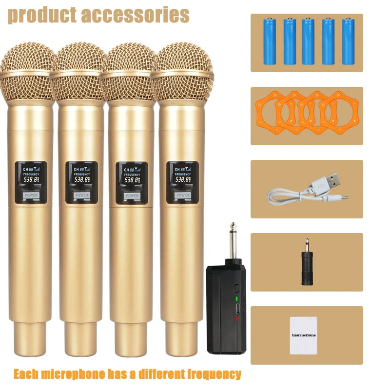 Gold 2.4GHz Wireless Handheld Microphone – Dynamic DJ Recording & Mixer Mic
