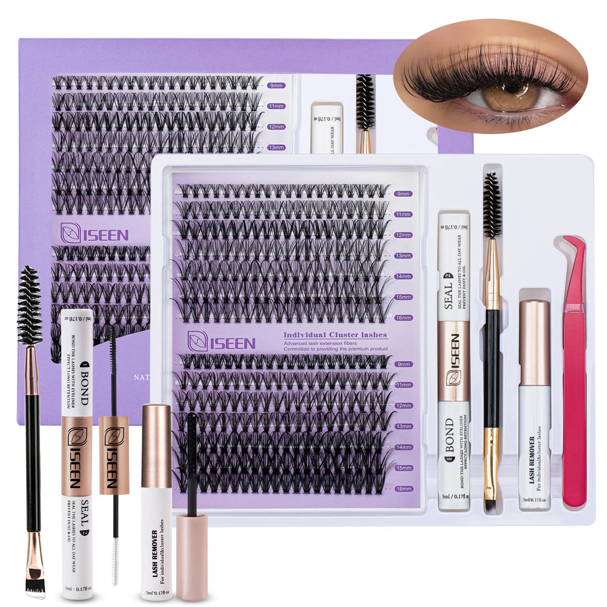 DIY Lash Extension Kit – Mix Styles Lash Clusters, Individual Lashes, Bond & Seal, Remover, Tweezers & Lash Brush for Easy Self-Application Makeup