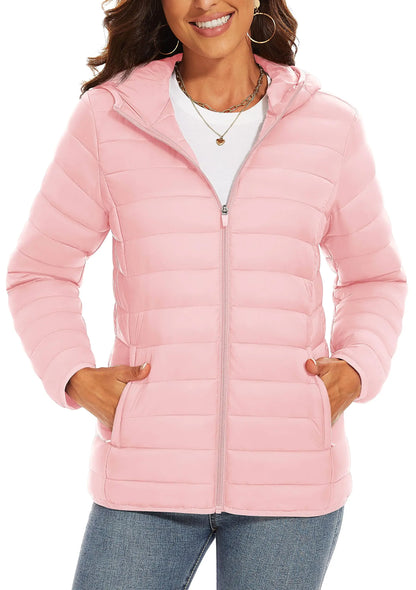 TACVASEN Women's Hooded Puffer Jacket – Full Zip Quilted Winter Coat, Lightweight Windbreaker Outerwear