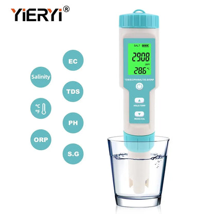 Yieryi TDS, EC, PH, Salinity & ORP Meter - H2, S.G, TEMP Water Quality Monitor for Pools & Aquariums