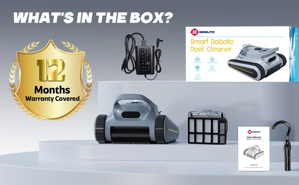 (2025 New) Seauto Crab Pro Cordless Robotic Pool Cleaner – Vacuum for Inground Pools up to 2000 Sq.ft, Wall & Waterline Cleaning