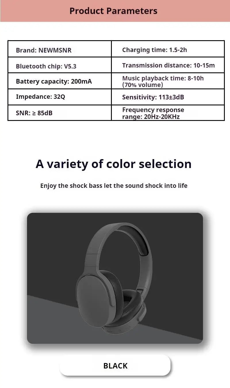 #P2961 Wireless Bluetooth 5.3 Headphones – Over-Ear HiFi Stereo Sports Earphones with TF/AUX Music Player & HD Mic