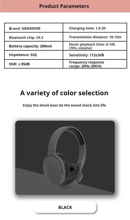 #P2961 Wireless Bluetooth 5.3 Headphones – Over-Ear HiFi Stereo Sports Earphones with TF/AUX Music Player & HD Mic