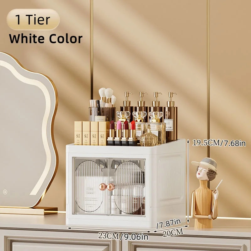 Foldable Desktop Makeup Organizer — Multi-Layer Large Capacity Storage for Cosmetics, Toiletries & Books