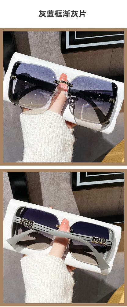 2024 New Fashion Rimless Sunglasses for Women – Luxury Brand Letter Design, UV400 Vintage Anti-Glare Shades