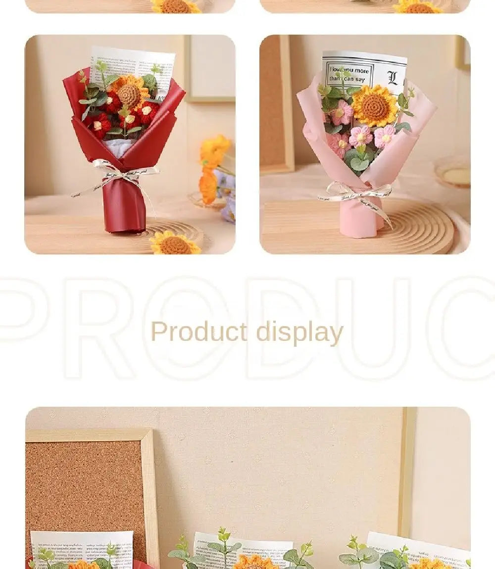 Handmade Artificial Flower Crochet Bouquet – Sunflower & Daisy Eternal Flowers, Anniversary, Mother’s Day & Birthday Gift