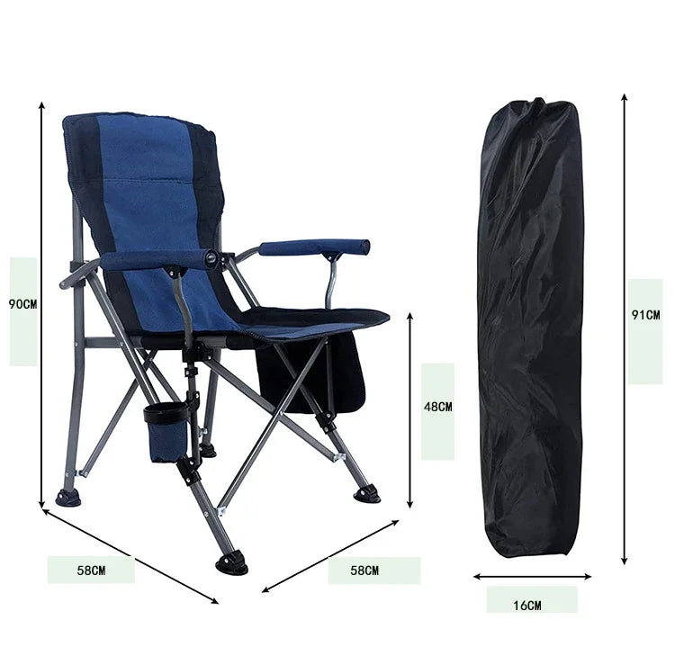 Outdoor Folding Fishing Chair – Large Camping Chair with Backrest, Armrests & Cup Holder