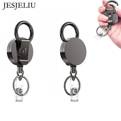 Retractable Metal Wire Keychain Badge Reel: ID Lanyard Holder with Recoil Chain Clips - Outdoor Key Ring Accessory