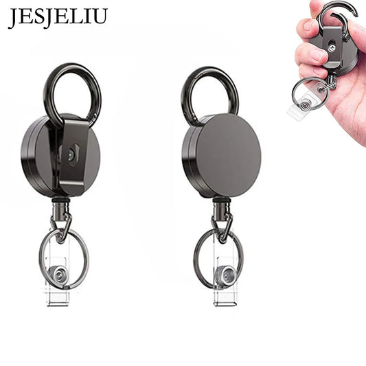 Retractable Metal Wire Keychain Badge Reel: ID Lanyard Holder with Recoil Chain Clips - Outdoor Key Ring Accessory