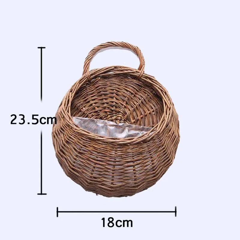 Handmade Wicker Rattan Wall Hanging Flower Planter – Garden Vine Basket Plant Holder