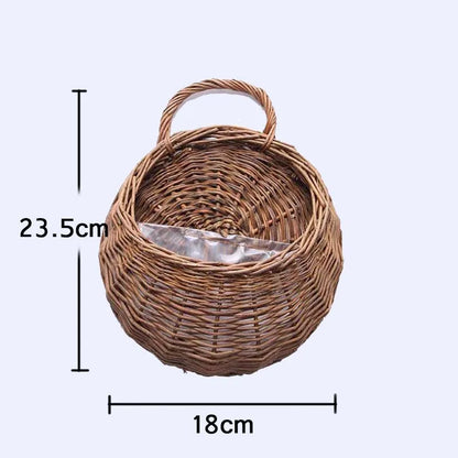 Handmade Wicker Rattan Wall Hanging Flower Planter – Garden Vine Basket Plant Holder