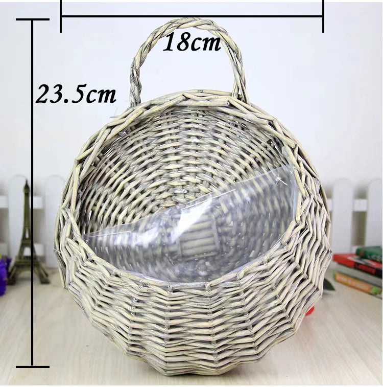 Handmade Wicker Rattan Wall Hanging Flower Planter – Garden Vine Basket Plant Holder
