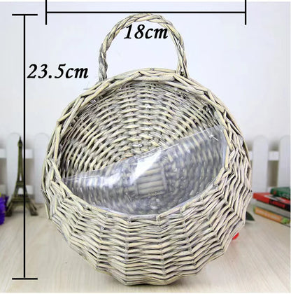 Handmade Wicker Rattan Wall Hanging Flower Planter – Garden Vine Basket Plant Holder