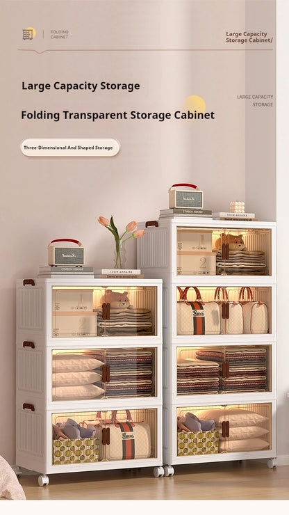 2025 Folding Living Room Cabinet – Multifunction Rolling Closet Organizer with Large Capacity Storage