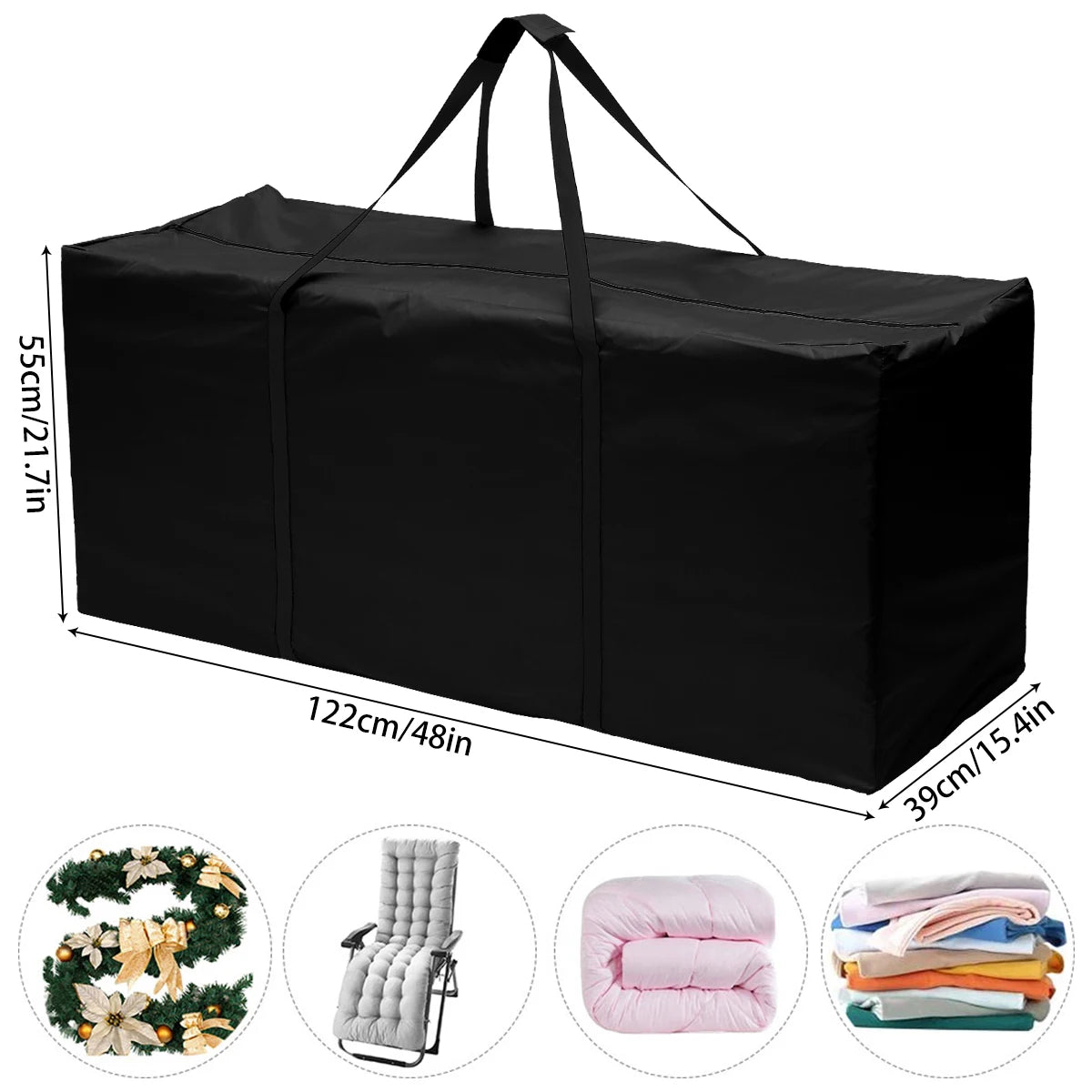 Outdoor Garden Furniture Cushion Storage Bag — Waterproof Zipped Trunk Case, Heavy-Duty 210D Rip-Proof Oxford Fabric