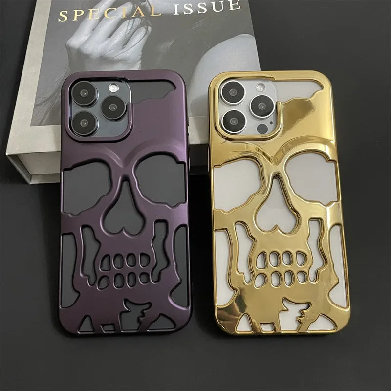Cool Hollow Skull Ghostface Plating iPhone Case – Heat Dissipation Slim Cover for iPhone 14-17 Pro Max