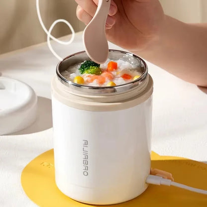 600ML USB Electric Heating Lunch Box — Portable Stainless Steel Food Warmer for Picnic, Milk, and Drinks (5V/12V/24V)