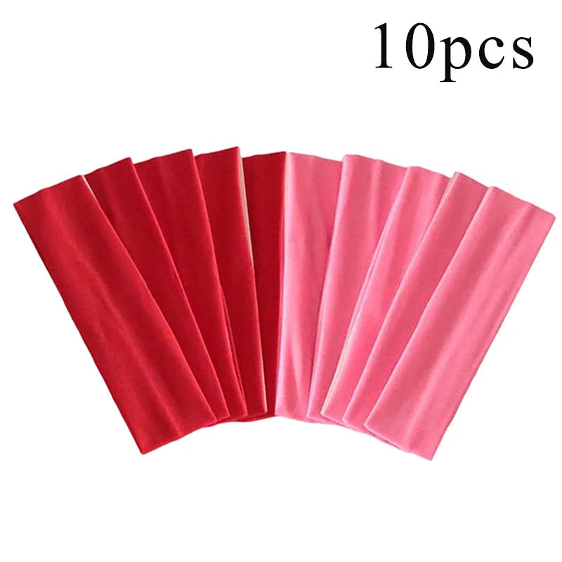 10 Pcs Elastic Hair Bands - Solid Color Fashion Headbands for Women, Sports, Running, Fitness, Yoga & Makeup Accessories