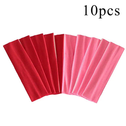 10 Pcs Elastic Hair Bands - Solid Color Fashion Headbands for Women, Sports, Running, Fitness, Yoga & Makeup Accessories