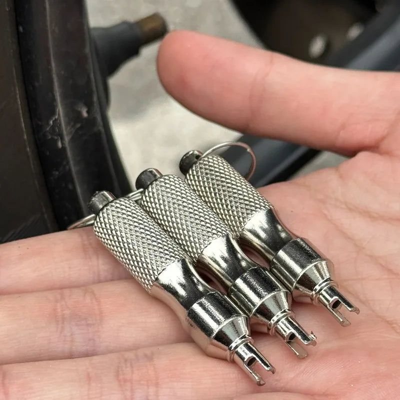 Universal Stainless Steel Tire Repair Screwdriver & Valve Wrench with Key Ring – Car & Motorcycle Tire Repair Tool