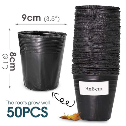 50pcs Black Plastic Seedling Pots – Breathable Nursery Containers for Seed Starting & Plant Cuttings