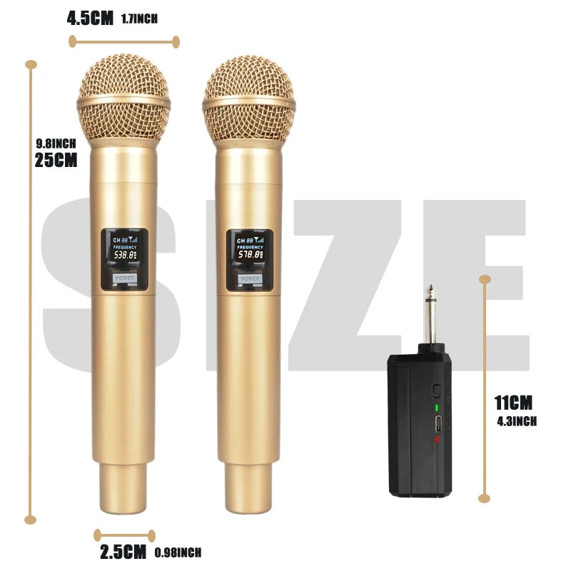Gold 2.4GHz Wireless Handheld Microphone – Dynamic DJ Recording & Mixer Mic