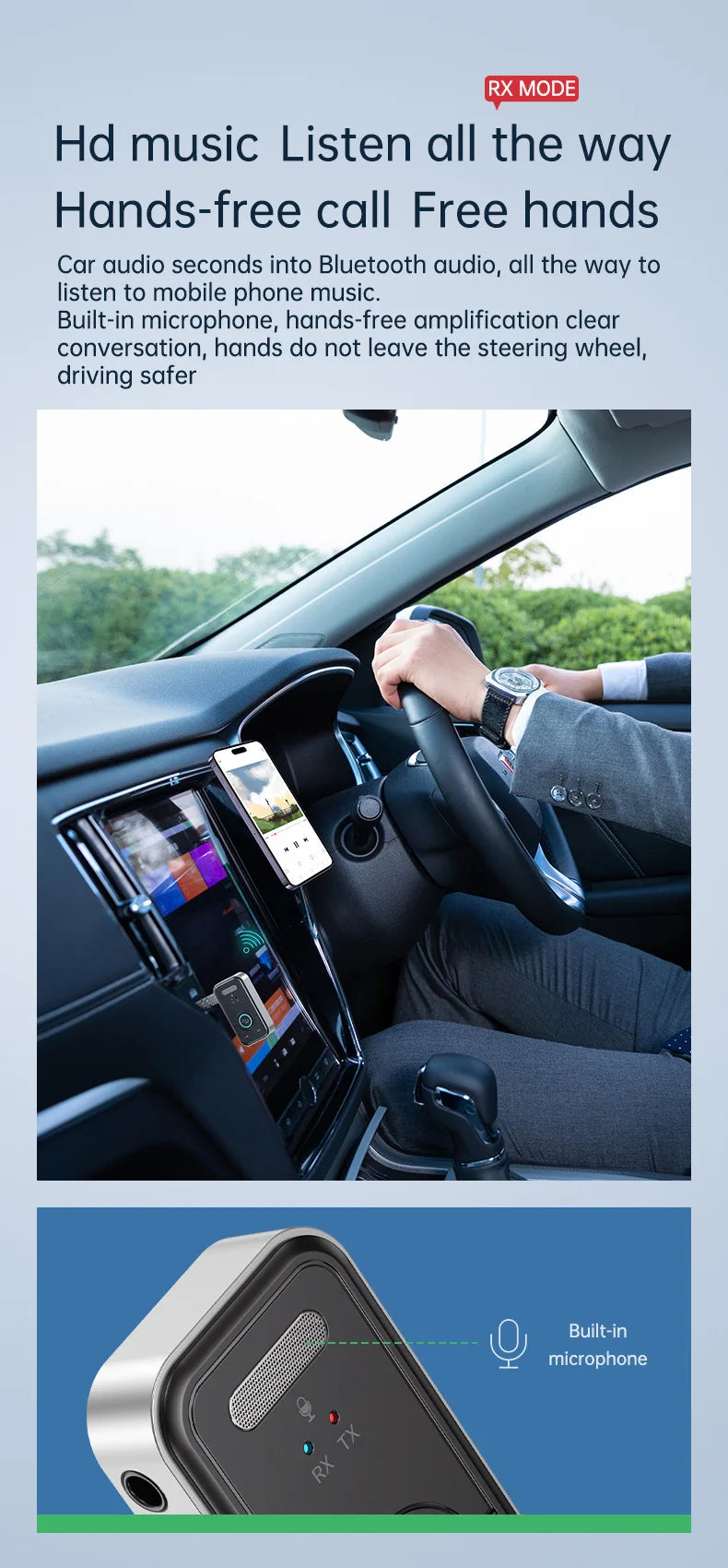 Bluetooth 5.3 Audio Adapter – Wireless Transmitter & Receiver for Car, Music, Headphones, Speakers, 3.5mm AUX