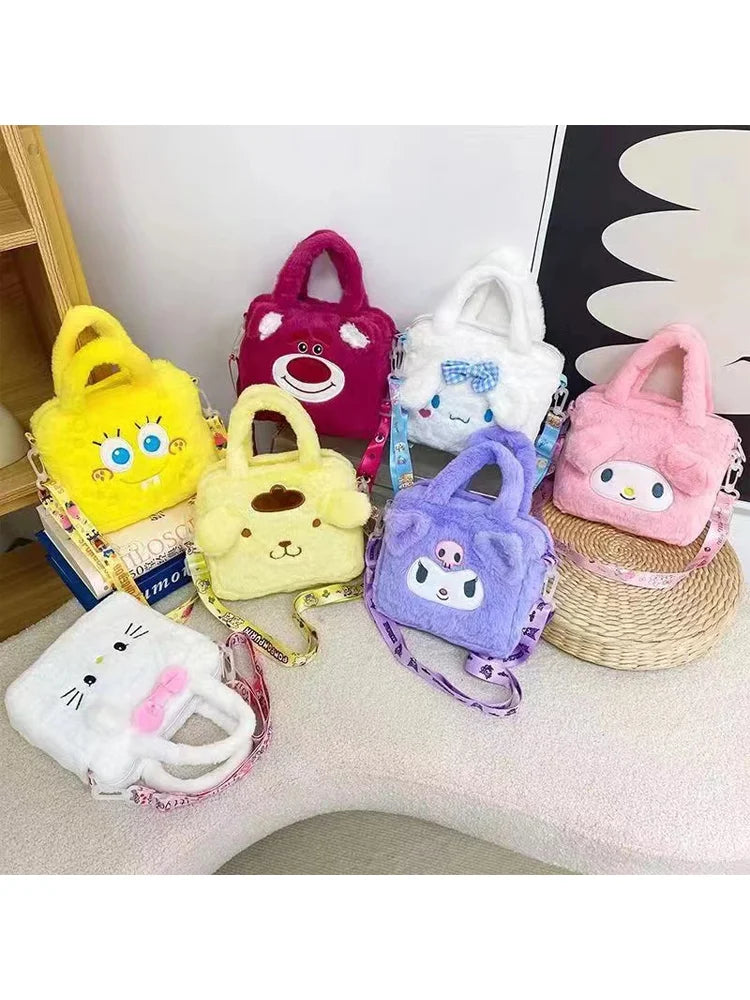 Sanrio Kawaii Plush Bag – Kuromi, Cinnamoroll & My Melody Cosmetic & Travel Handbag for Girls