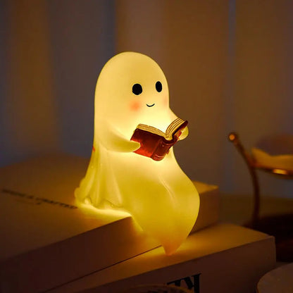 Cute Ghost Reading Book Lamp — Halloween Night Light for Bedroom, Adorable Ghost Decor for Book Lovers