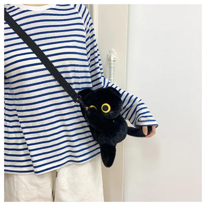 Black Cat Plush Backpack – Kawaii Kitten Doll Shoulder Bag with Large Capacity & Soft Toy Design