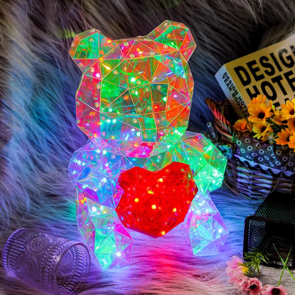 30cm Teddy Bear LED Gift Lamp – Colorful Romantic Light for Girls’ Birthday & Valentine’s